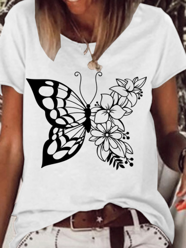 Butterfly Design Women's Short Sleeve Tops